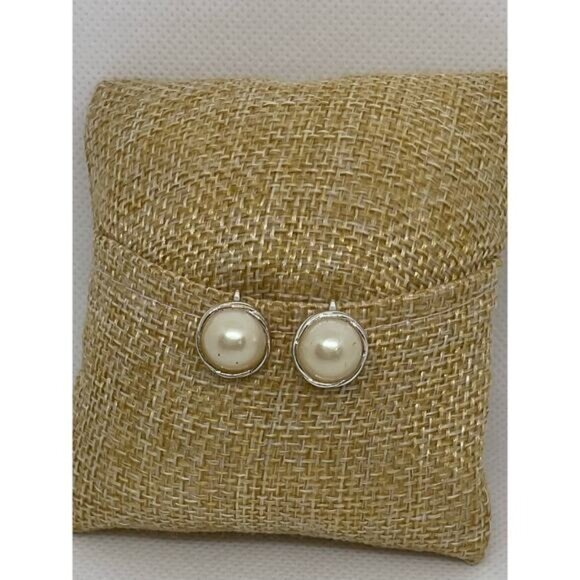 Vintage Silver & Pearl Clip-On Earrings From Macys - Picture 1 of 8